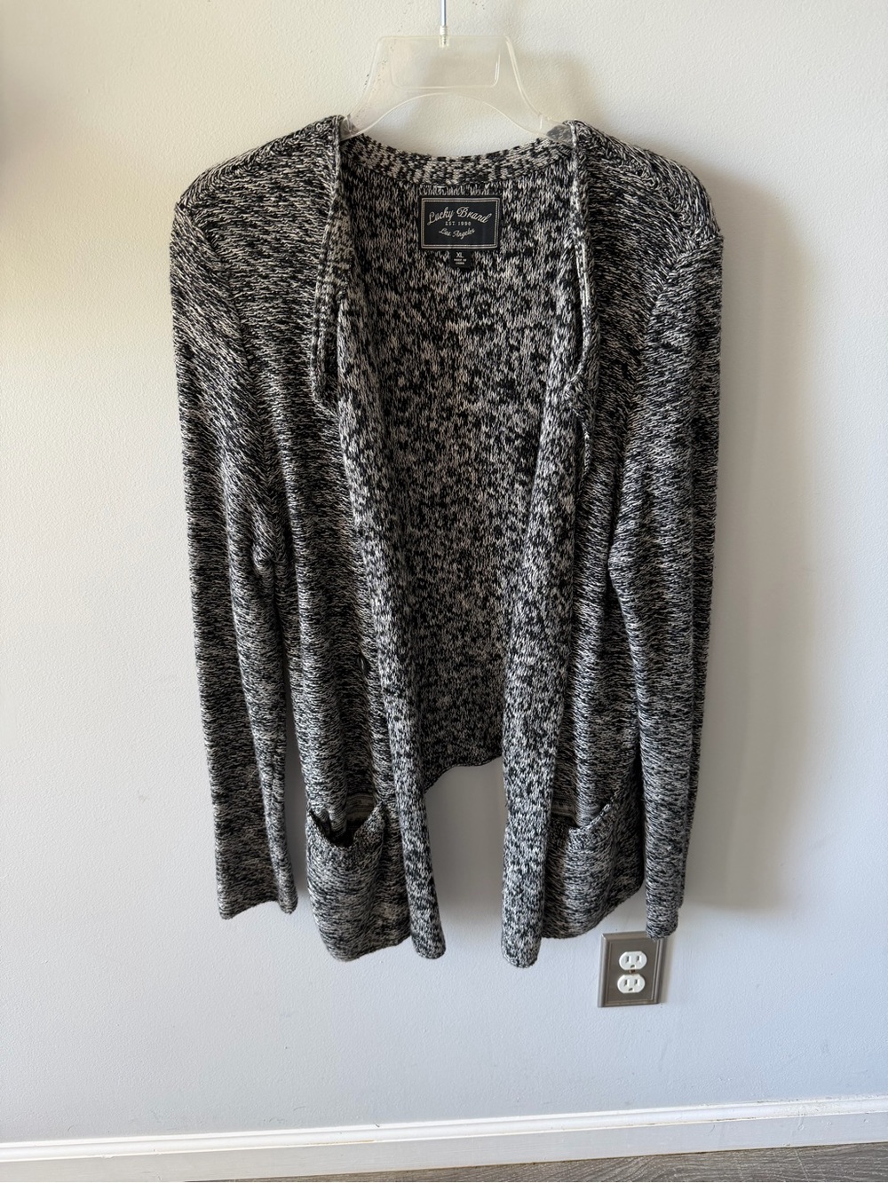 Lucky Brand Black & White Marled Open-Front Cardigan